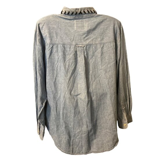 Vintage 80s Clodia Dee WhipStitch Denim Top LRG Long SLV Shoulder Pads Women NWT - Picture 2 of 11